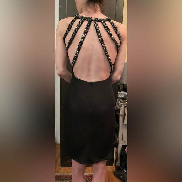 Jovani Black Sculpted Open Back Silver Beaded Cage Evening Dress Size 4 - Picture 12 of 12